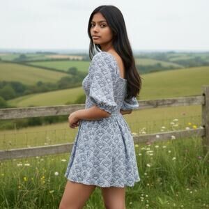 Erica Wilson Nantucket Fan Flare Babydoll Prairie Boho Maiden Cottagecore Sz XS